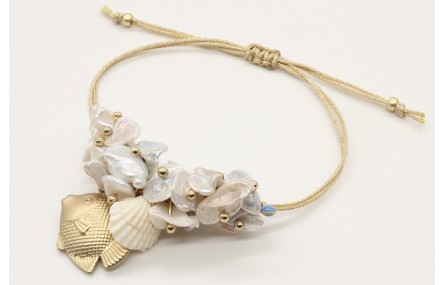 Pulsera cordon macrame oro palido con chips de mad