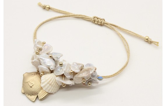 Pulsera cordon macrame oro palido con chips de mad