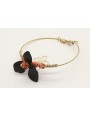 Pulsera rigida con flor esmaltada negra, toneles d