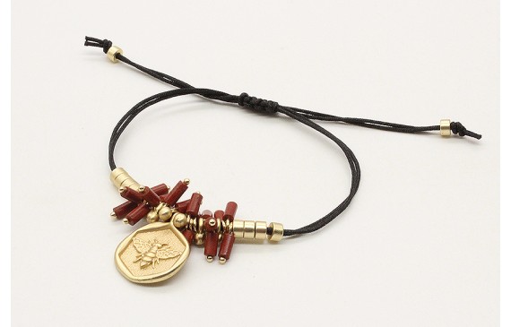 Pulsera hilo macrame nego con tubos marrones, colg