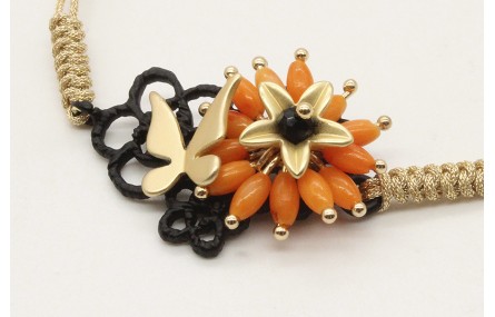 Pulsera macrame oro palido con crochet esmaltado n