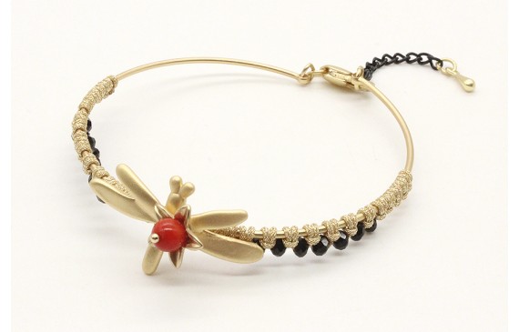 Pulsera rigida macrame oro palido con facetadas ne