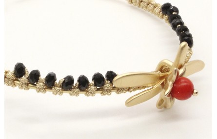 Pulsera rigida macrame oro palido con facetadas ne