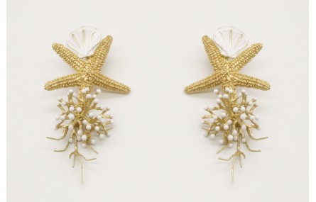 Pendientes perno caracola esmaltada blanca con est