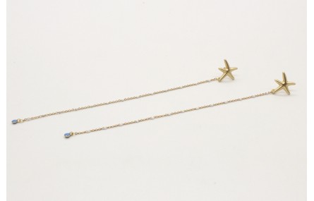 Pendientes perno estrella oro mate con cadena boli