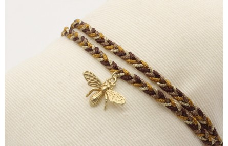 Pulsera trenza macrame en tonos marrones con abeja