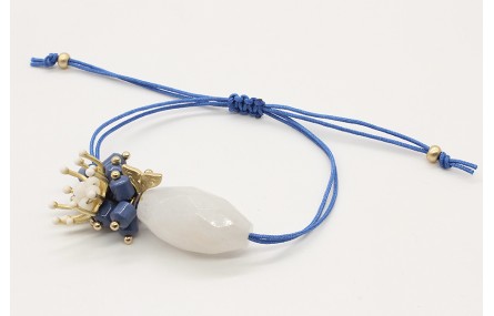 Pulsera hilo macrame azul con piedras azules, oval