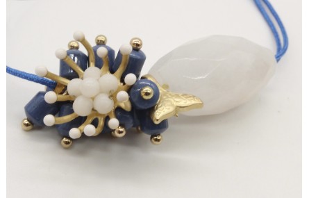 Pulsera hilo macrame azul con piedras azules, oval