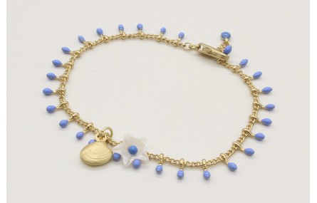 Pulsera de cadena de cerillas azules con flor naca
