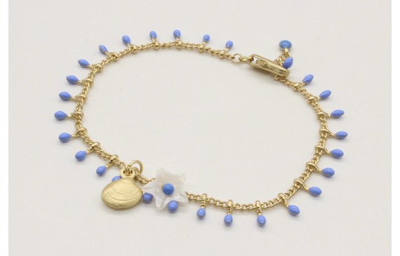 Pulsera de cadena de cerillas azules con flor naca