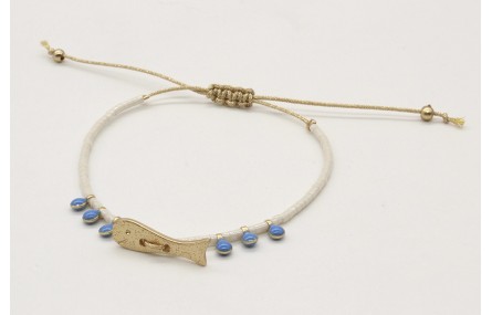Pulsera hilo macrame oro con miyuki blanco, pez 2 
