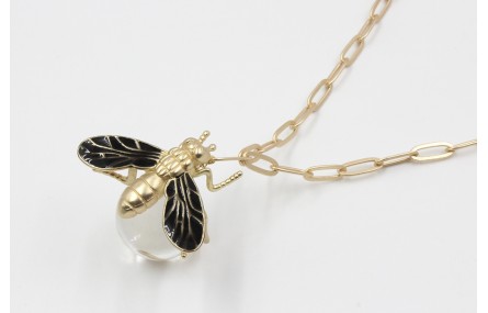 Collar cadena eslabón rectangular oro mate con bol