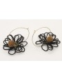 Pendientes aro oro mate con flor de abalorio negro