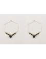Pendientes arete hexagonal con bolas negras y macr