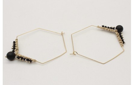Pendientes arete hexagonal con bolas negras y macr