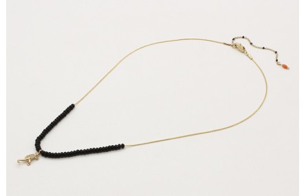 Collar cadena fina oro brillo con abalorio negro m