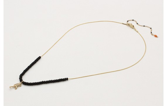 Collar cadena fina oro brillo con abalorio negro m