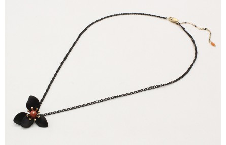 Collar cadena eslabón negro con flor esmaltada neg