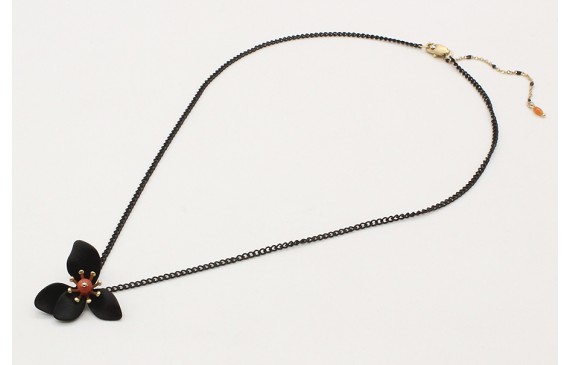 Collar cadena eslabón negro con flor esmaltada neg