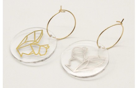 Pendientes aro oro brillo con disco metacrilato ar