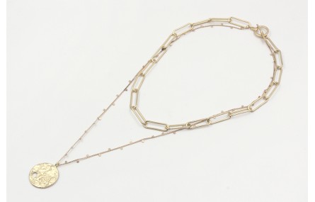 Collar cadena eslabón grande y cadena de chapitas 