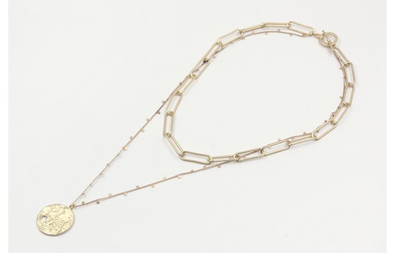 Collar cadena eslabón grande y cadena de chapitas 