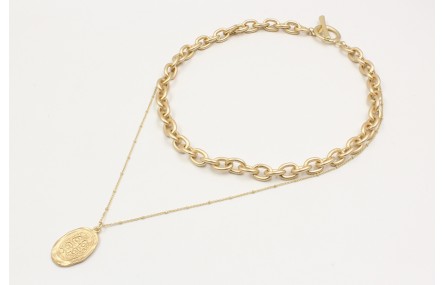 Collar cadena eslabón y cadena de microbola en oro