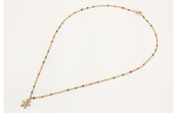 Collar cadena de acero inoxidable de bolitas esmal