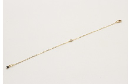 Pulsera cadena eslabón pequeño oro brillo con bril