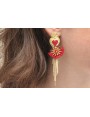 Pendientes perno sagrado corazón con fleco rojo,da