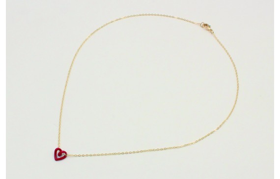 Solitario cadena de eslabón pequeño con corazón hu