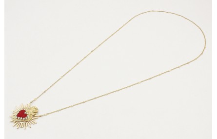 Collar con cadena corazones planos y colgante sagr