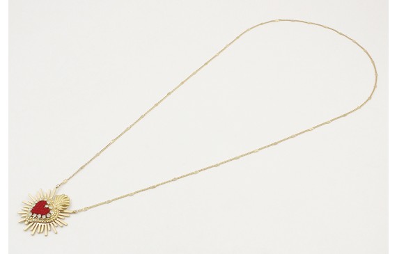 Collar con cadena corazones planos y colgante sagr