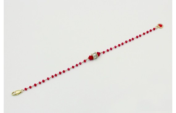 Pulsera cadena facetadas rojas con tonel cristales