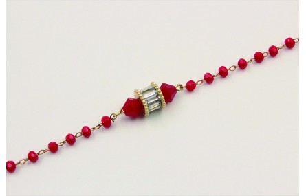 Pulsera cadena facetadas rojas con tonel cristales