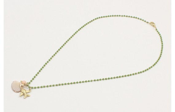 Collar cadena miyuki verde con colgantes pez oro m