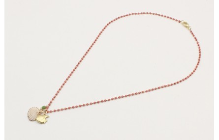 Collar cadena miyuki  rosa con colgantes pez oro m