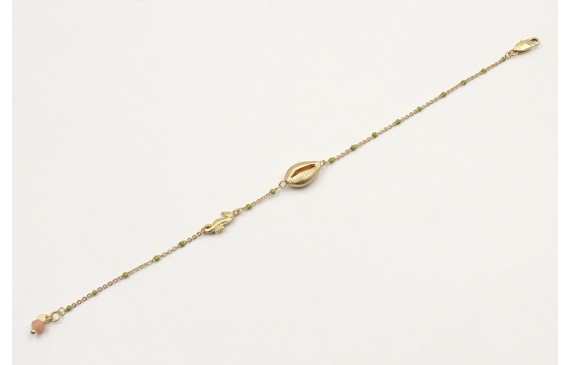 Pulsera cadena bola esmaltada verde con concha oro