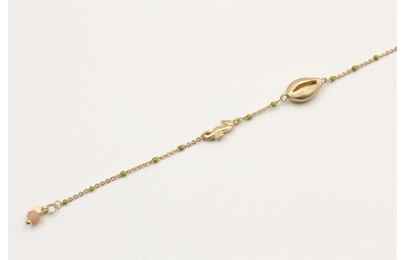Pulsera cadena bola esmaltada verde con concha oro