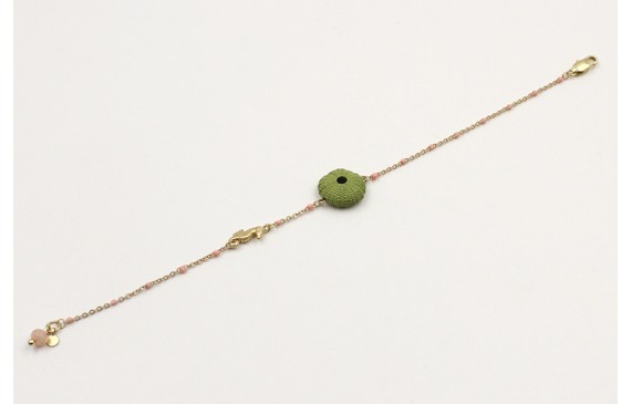 Pulsera cadena bola esmaltada verde con caracol de
