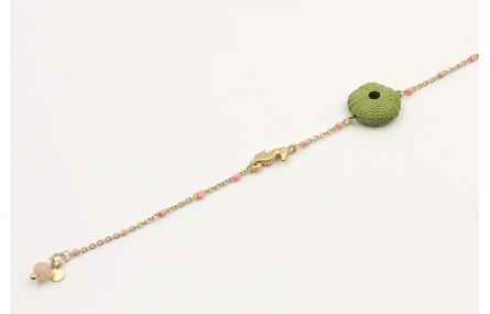 Pulsera cadena bola esmaltada verde con caracol de