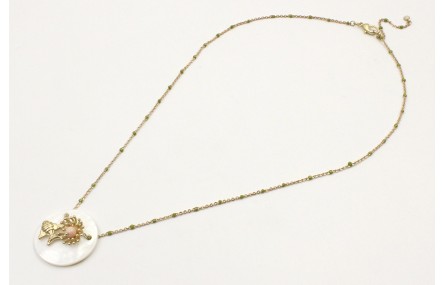 Collar cadena bola esmaltada verde con disco nacar