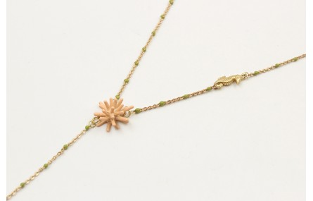 Collar forma Y con cadena bola esmatada verde con 