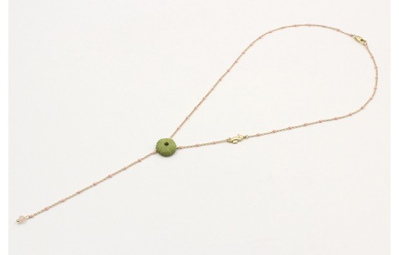 Collar forma Y con cadena bola esmatada rosa con c