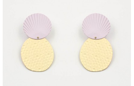 Pendientes perno disco ondulado esmaltado lila y d