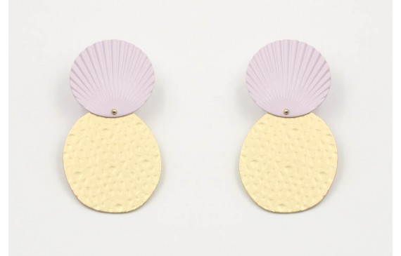 Pendientes perno disco ondulado esmaltado lila y d