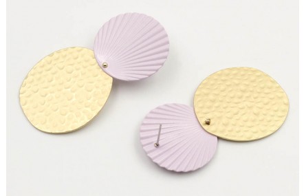 Pendientes perno disco ondulado esmaltado lila y d