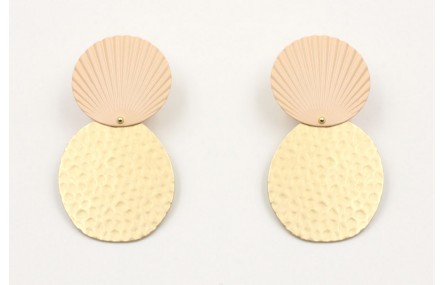 Pendientes perno disco ondulado esmaltado salmón y