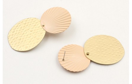 Pendientes perno disco ondulado esmaltado salmón y