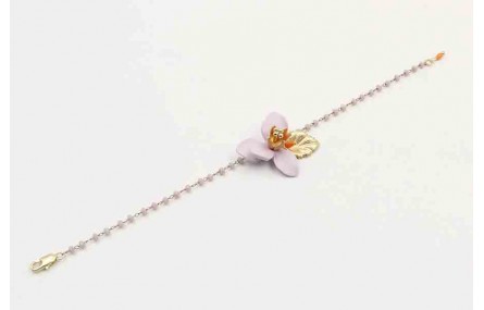 Pulsera cadena facetadas lilas, hoja oro mate,flor